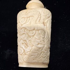 Intricately Carved Faux Ivory Dragon Snuff Bottle